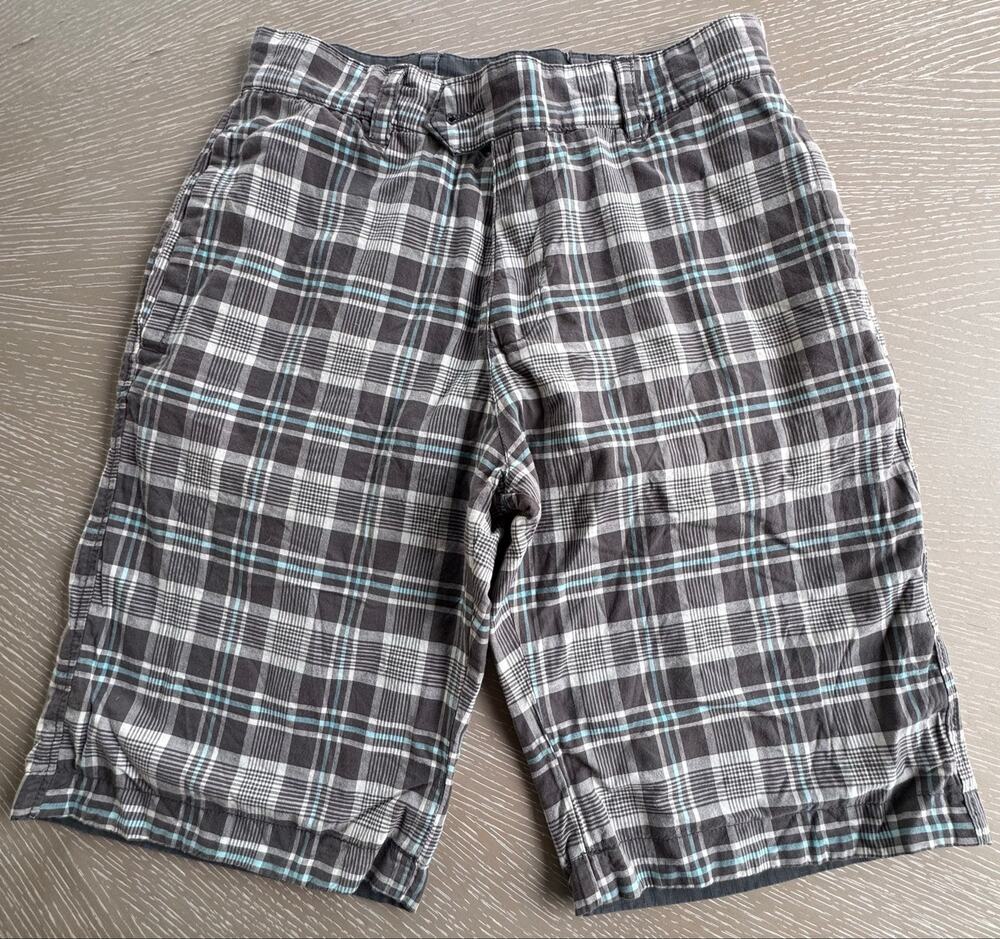 Boys Reversible Plaid to Solid Charcoal Gray Utility Chino Shorts - Waist 29"
